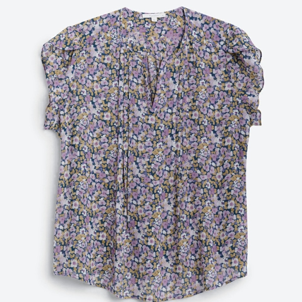 Women's Split Neck Floral Print Blouse Purple Size 3X NWT